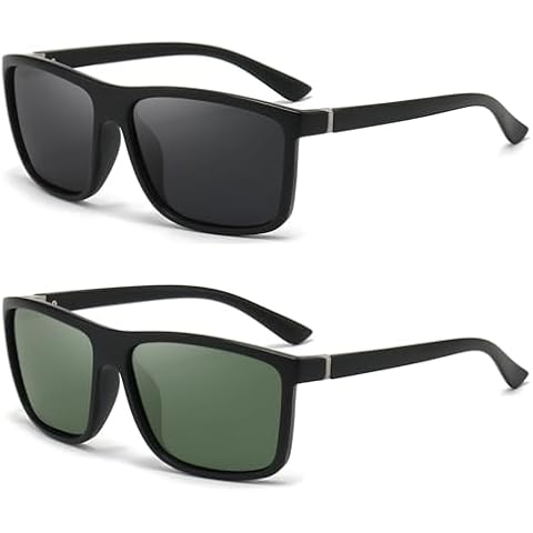 Vanolu Rectangular Sports Polarized Sunglasses for Mens and Womens,Black Retro Sun Glasses Driving Fishing UV400 Protection Cover