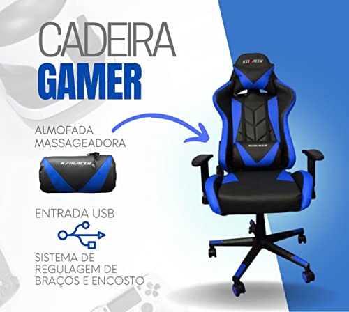Cadeira Gamer Escritório Ergonômica Giratória Massageadora (Preta e Azul)