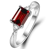 LUO 925 Sterling Silver Emerald Cut 1.3 CT Garnet Ring Delicate Promise Ring January Birthstone Ring for Women US Size 8