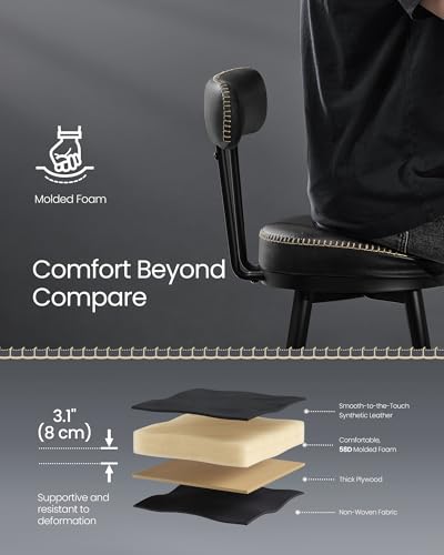 Image of VASAGLE EKHO Collection - Bar Stools Set of 2, Swivel Bar Height Bar Stools with Back, Synthetic Leather with Stitching, Mid-Century Modern, 30-Inch Tall Barstools for Kitchen, Ink Black ULBC889B01V2
