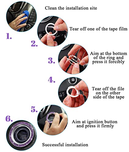 Image of ToBeQueen Purple Car Push Start Button Cover Ring Emblem Sticker, Interior Crystal Diamond Rhinestone Engine Start Stop Ring Decoration, Violet Bling Car Accessories for Women, Purple