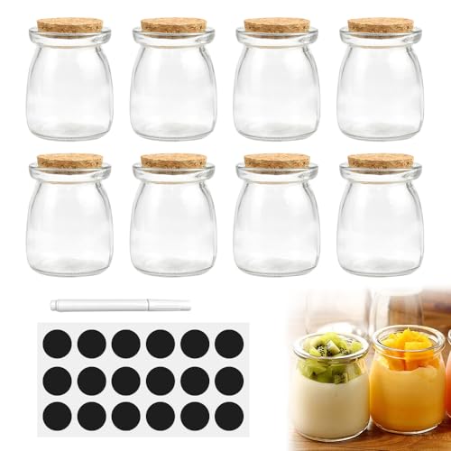 LPAMABA 10 Pz Barattoli in Vetro con Coperchio in Sughero da 100ml,Vasetti Vetro Tappo Sughero Bomboniere, Barattolini di Vetro per Miele,Barattoli di Budino per Matrimoni Feste Alimenti Marmellata