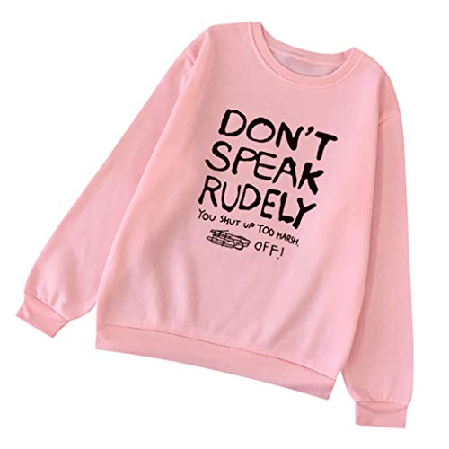 Leewos Men or Women Lovers' Hoodie Dont SPEACK Rudely Long Sleeve O-Neck Sweatshirt Pullover(Pink,S)