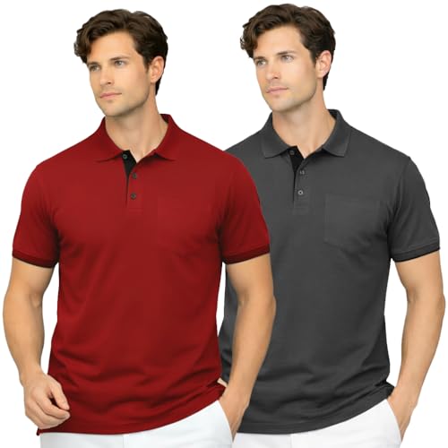 Image of Men's Premium Cotton Pique Polo T-Shirt, Classic Fit Short Sleeve Casual Summer Shirt, Soft & Breathable Fashion Polo