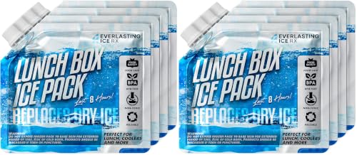 Everlasting Ice RX Reusable Ice Packs for Lunch Boxes (8 Pack) Up to 48 Hours Freezer Packs | 7.5 x 6.5 in | Long Last Cooler Ice Packs for Camping, Fishing, Beach, Road Trips