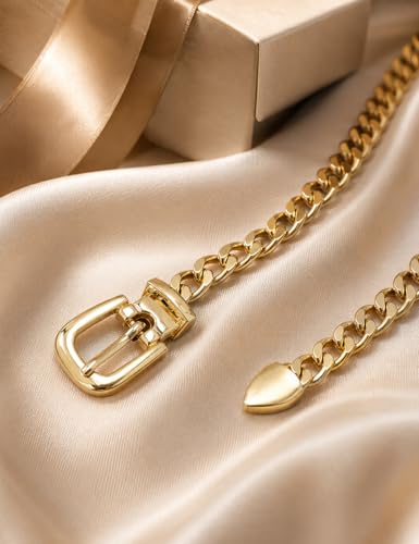 Image of TOPACC Gold Chain Belts for Women Fashion Thick Metal Link Waist Belt | Chunky adjustable gold belt for dresses jeans pants country concerts cowgirl outfits