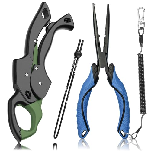 Image of Fish Gripper 9.2 inch,Muti-Function Line Cutter Fishing Pliers, Saltwater Fishing Tool Kit,Fishing Gear with Fishing Lanyard
