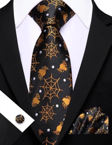 Image of Barry.Wang Man Tie Sets Skull Ties Animal Extra Long Necktie Silk Woven Handkerchief Cufflinks Festival Party Gift