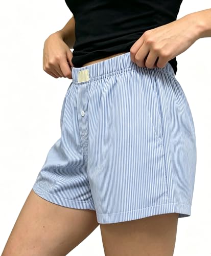 Image of Y2k Plaid Shorts Cute Baggy Ginghem Boxer Shorts for Women Checked Lounge Pajama Bottom Preppy Sleep Pj Shorts