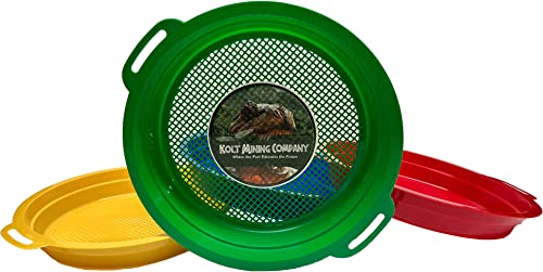 Kolt Mining Sand Sifter Set - Geological Exploration Tool for Treasure Hunting & Mineral Discovery - Made in USA - Set of 4 - Blue, Green, Red, Yellow - 10.5 x 2 inches