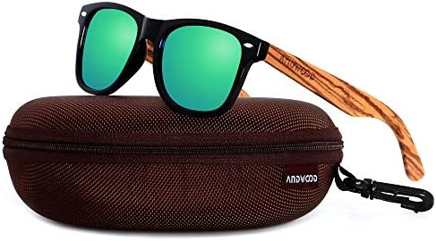 ANDWOOD Wood Sunglasses Polarized for Men Women Uv Protection Wooden Bamboo Frame Mirrored Sun Glasses Green Shades