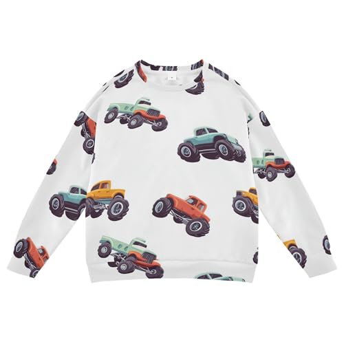 JUNZAN Cartoon Truck Cars White Little Kids Sweatshirt Hoodie Crewneck Boys Sweat Shirt Party 4T