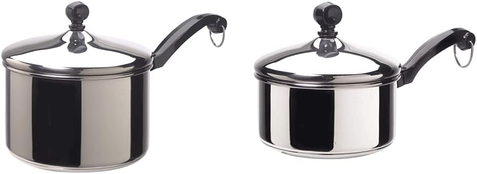 Farberware Classic Stainless Steel Sauce Pan/Saucepan with Lid, 3 Quart, Silver & Classic Stainless Steel Sauce Pan/Saucepan with Lid, 1 Quart, Silver,50000