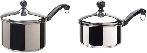 Farberware Sartén clásica de acero inoxidable para salsacacerola con tapa 3 cuartos de galón plata y clásica de acero inoxidable con tapa 1 cuarto