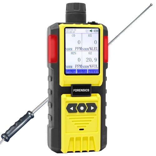 4 Gas Monitor by Forensics | Built-in Pump Multi Gas Meter | O2, CO, H2S, LEL | Color Display & Graphing | USA NIST Calibration | Computer Data Logging |