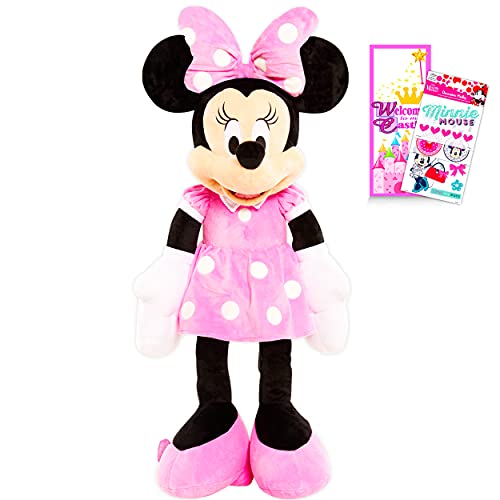 Disney Minnie Mouse Plush Doll 18" Minnie Mouse Toy - Minnie Mouse Decorations Set Minnie Plush Toy with Minnie Mouse Stickers (Minnie Mouse Room Decor)