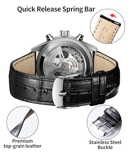 Image of BINLUN Leather Watch Band Genuine Calfskin Replacement Watch Strap Quick Release Crocodile Pattern 10 Colors 13 Sizes for Men Women(12mm,14mm,16mm,17mm,18mm,19mm,20mm,21mm,22mm,23mm,24mm), 22MM,