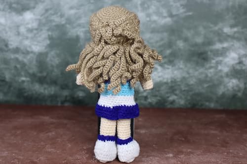 Image of Sutra Handmade Crochet Doll in Blue Dress | Wool Amigurumi Plush Toy | Soft & Safe Handmade Gift for Kids, Nursery & Home Decor