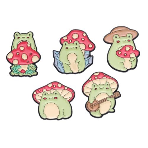 Broches de champignons grenouille : lot de 5 épingles en émail animal pour vestes