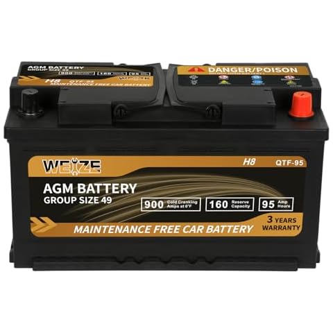 Weize Platinum AGM Battery BCI Group 49-12v 95ah H8 Size 49 Automotive Battery, 160RC, 900CCA, 36 Months Warranty Cover