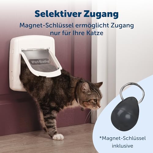 PetSafe Staywell Magnetische Katzenklappe Deluxe, Magnet-Schlüssel gibt nur Ihrer Katze Zugang - hält fremde Tiere draußen, mit 4 Verschlussoptionen, für Katzen bis zu 7 kg, Weiß