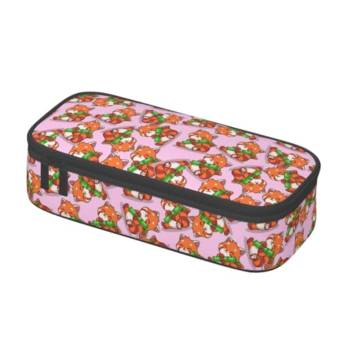 Image of Cute Red Panda Hug Bamboo Large Pencil Case With Zipper Compartments Stationery Pencil Bag For Kids Teens Students School Supplies