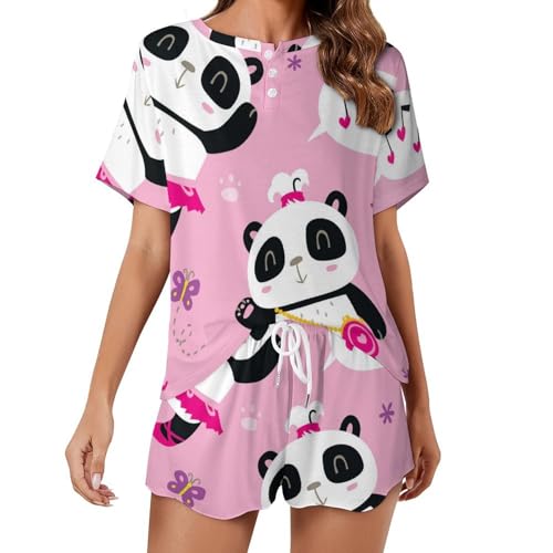 Pyjama panda femme manches courtes et short vêtement de nuit été homewear