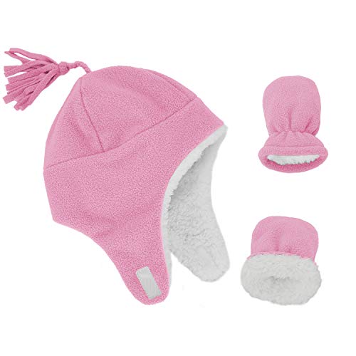 Image of Zando Baby Winter Hat and Mitten Set Size 3M-7Y - Cute Fleece Sherpa Lined Warm Beanie for Toddler Kids Newborn Boys Girls
