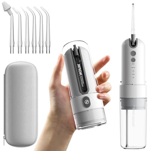JIMOK Water Dental Flosser Cordless for Teeth Portable Oral Irrigator, 4modes with DIY, 6jet Tips, Removable Water Tank for Easy Cleaning, Portable Case for Home Travel(Gray)