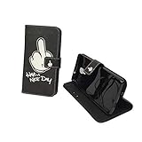 König Design Handyhülle Kompatibel mit Wiko Robby Handytasche Schutzhülle Tasche Flip Hülle mit Kreditkartenfächern - Have A Nice Day Weiß Schwarz