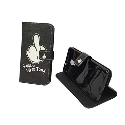 König Design Handyhülle Kompatibel mit Wiko Robby Handytasche Schutzhülle Tasche Flip Hülle mit Kreditkartenfächern - Have A Nice Day Weiß Schwarz