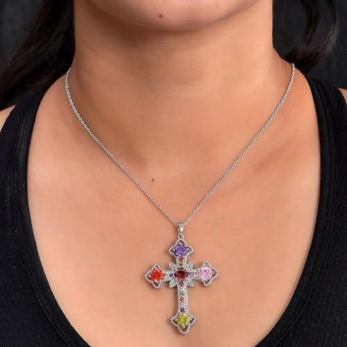 Shop LC Pink Cubic Zirconia Chain Cross Pendant Necklace Delicate Unique Stainless Steel 20 Inches Catholic Faith Christian Religious Birthday Jewelry Birthday Gifts for Women4