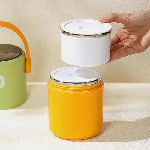 Image of House of Quirk 304 Stainless Steel Lunch Box - 820ml Double-Layer Portable Bento Box with Lid for Office Workers & Students (Green /Yellow)