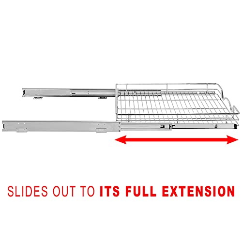 Hold N' Storage Pull Out Cabinet Drawer Organizer, Heavy Duty-With 5 Year Limited Warranty- Slide Out Shelves, -11”W X 21”D - Requires At Least A 12-1/4” Cabinet Opening, Steel Metal, Chrome Finish #TOP4