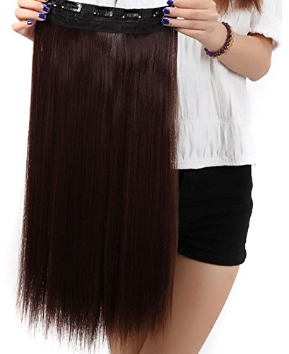 58cm Extensiones de Clip de Pelo Natural Una Pieza 3/4 Cabeza Completa Lisas Postizos Cabello Marrón medio Cover