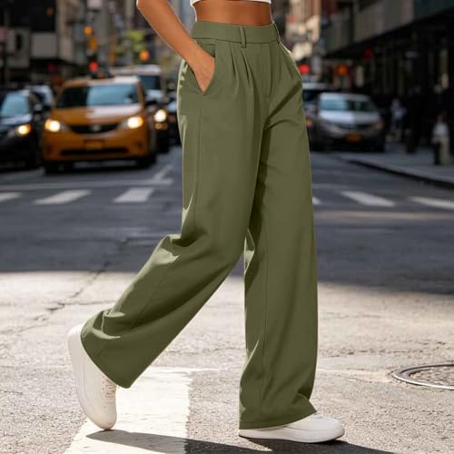 Womens Straight Wide Leg Dress Pants High Waisted Business Casual Trousers - image 6