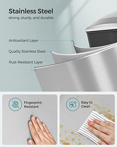 Songmics Slim Trash Can, 12.7 Gallon Garbage Can For Narrow Spaces With Soft-Close Lid, Inner Bucket, And Step-On Pedal, Stainless Steel, 15 Trash Bags Included, Silver Ultb510E48 #TOP3
