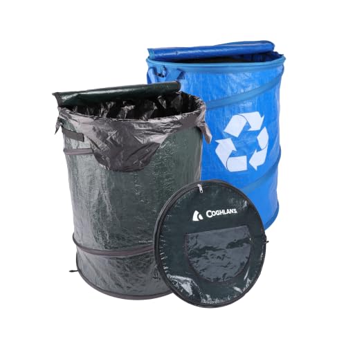 Image of Coghlan's Pop-Up Lightweight Trash & Recycle Can - Collapsible Dual-Purpose Bin for Camping, RV, and Travel - Durable, Compact, and Easy to Store - 29.5 Gallon