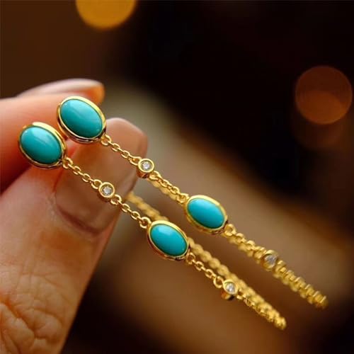 Turquoise Stud Earrings for Women, 18K Gold Chain Dangle Earrings Cute Oval Turquoise Jewelry for Women4