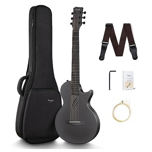 Enya Nova Go Carbon Fiber Acoustic Guitar 1/2 Size Beginner Adult Travel Acustica Guitarra w/Starter Bundle Kit of Colorful Packaging, Acoustic Guitar Strap, Gig Bag, Cleaning Cloth, String(Black)