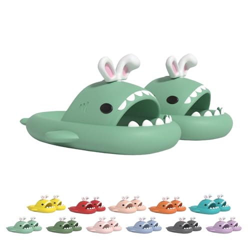 Rabbit Ear Shark Slides,Thick Sole Non-Slip Open Toe,Cute Original 3D Cartoon Shark Slides, Anti-Slip Shower Shoes