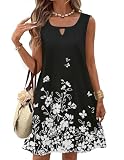 Picture of Zeagoo Women's Casual A Line Dress with Pockets Summer Sunress for 2025 Crew Neck Black Floral Sleeveless Shift Dresses S