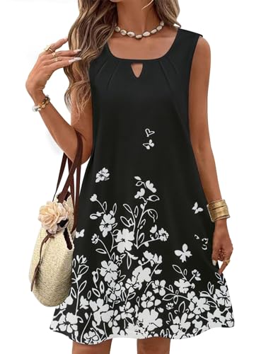Image of Zeagoo Womens Casual Summer Dresses 2025 Boho Sleeveless Sundresses with Pockets Pleated Beach Floral T Shirt Dresses