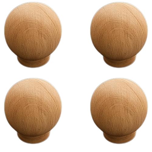 Image of 4 Piece Steam Beech Wood Drawer Knob | Wooden Cabinet Door Handle | Wardrobe & Cupboard Round Knobs | Furniture Pull Handle for Kitchen Cabinets, Dresser, Drawer & Home Decor -2 Inch