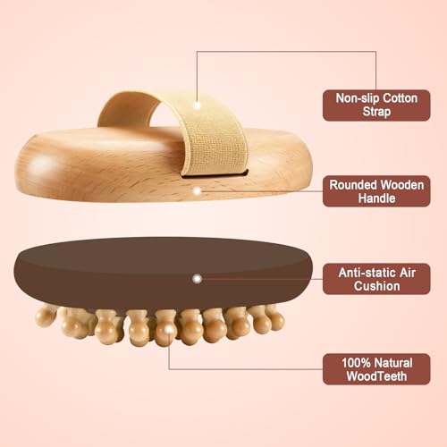 Zrpot 2 PCS Meridian Massage Brushes, Wood Therapy Massage Tools with Essential Oil, Handheld Meridian Brush for Belly Fat, Full Body Relaxation Cellulite Pressure Brushes for Legs, Arms, Back (Brown)