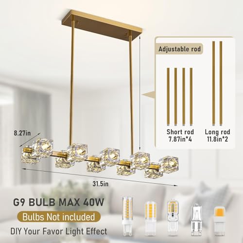Krisosia Modern Crystal Chandelier for Dining Room,Gold Pendant Lights Fixture with 10-Lights,Adjustable Height Hanging Ceiling Light for Kitchen Island,Bedroom,Over Table,Living Room by Krisosia - Used condition - Image 5