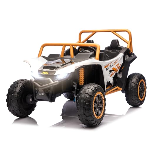 2025 XXL 24V 4WD Kids Ride On UTV 4X4 Off-Road Battery Powered Electric Toy Car with Parents Remote Control for Boys Girls, Kids UTV 4 Wheeler Ride on Toy w/Music, Bluetooth, White