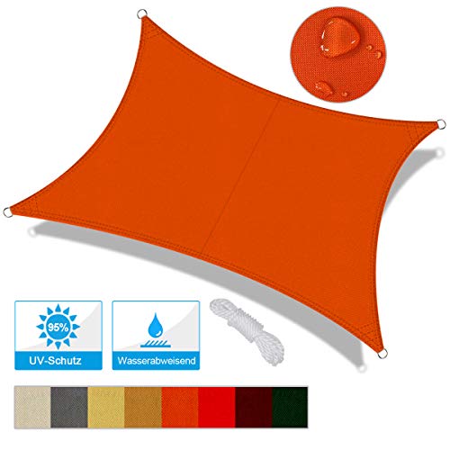 OKAWADACH Toldo Vela de Sombra Rectangular 2 x 4m, protección Rayos UV Impermeable para Patio, Exteriores, Jardín, Color Naranja