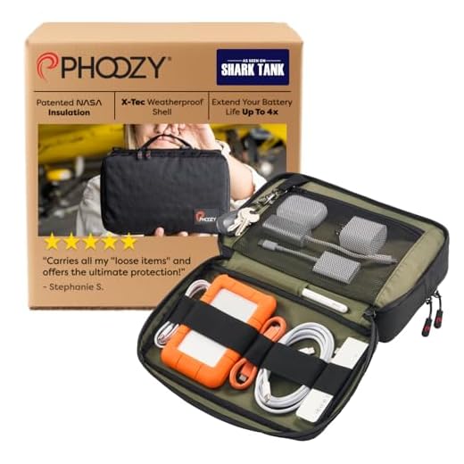 PHOOZY Premium Tech Pouch & Cable Organizer Bag for Travel Accessories | Warm Weather Protection for Your Travel Essentials | Drop-Proof & Weatherproof with Skid Pad for Grip & Durability (BLACK)