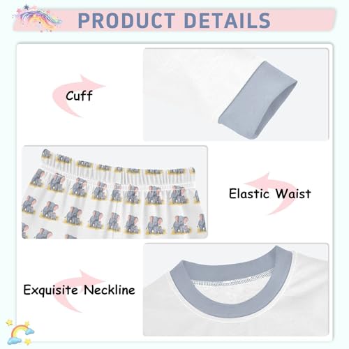 Cartoon Pajamas Set Cartoon Elephant Long Sleeve PJs Cotton Jammies Sleepwear Top and Pants Multicolor4